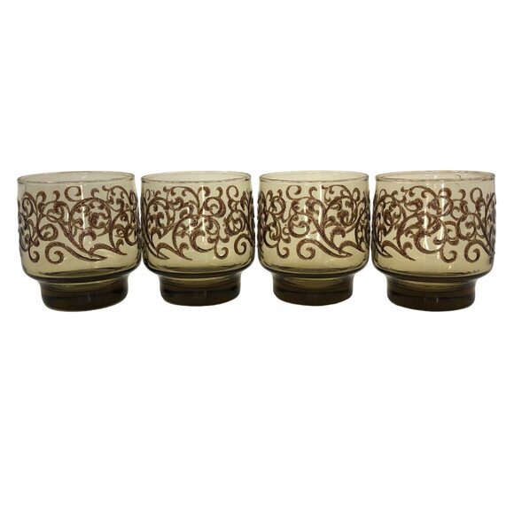 MCM Libbey Brown Prado Swirl Vtg 8 Oz Set of 4 - Picture 1 of 9